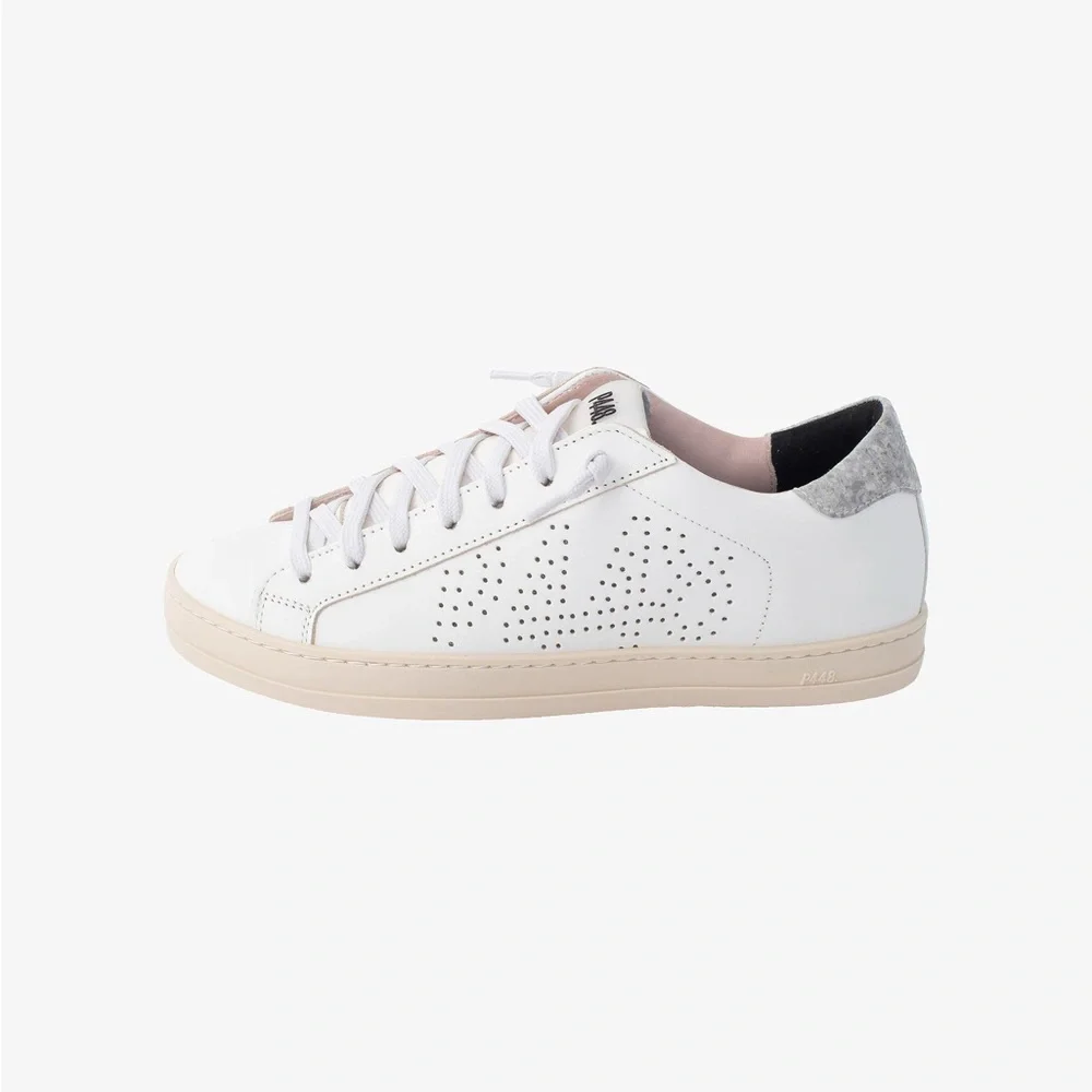 P448 John Silver White Sneakers with Pink Soles & Gray Laces - Size 37 - Picture 3 of 16